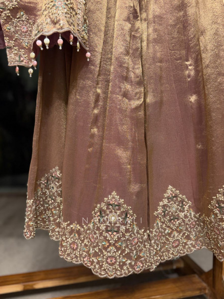 Zareen Peach Embellished Kurta Palazzo Set