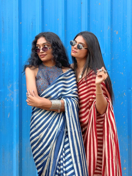 Whimsical Red Modal Stripe Saree