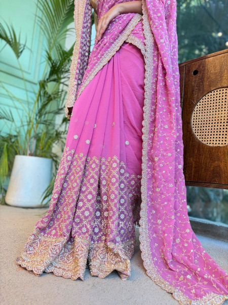 Chahat Pink Two-Piece Saree Set with Dupatta