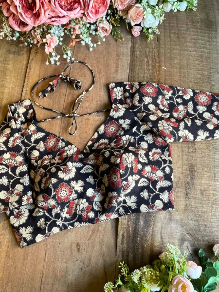 Chandani Black Cotton Printed Blouse