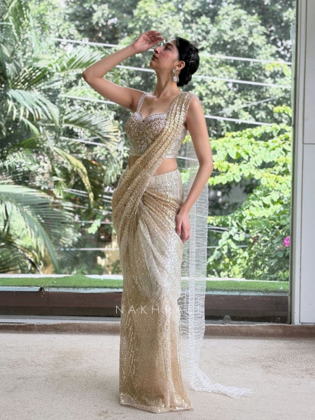 Aurelia Cream Stardust Concept Drape Saree