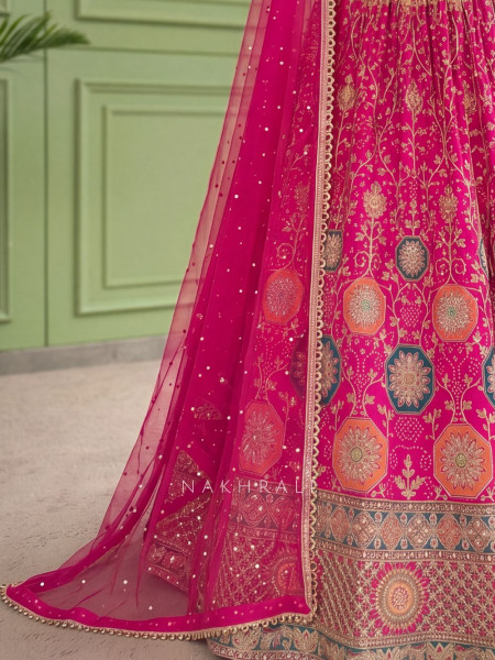 Gulaal-e-Firdaus Magenta Lehenga Set Embroidery & Mirror Work