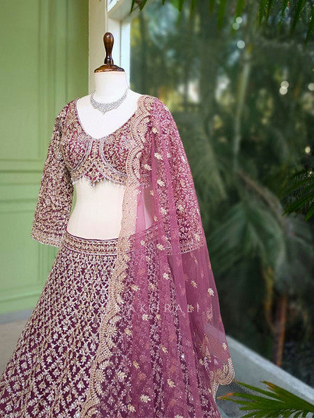 Virel Regal Wine Lehenga Set with Zari and Stone Work