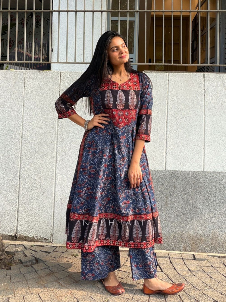 Image of Misha Blue Cotton Kurta Pant Set