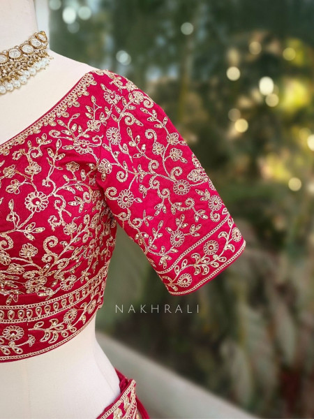 Anvika Red Bridal Lehenga with Zari Thread Work