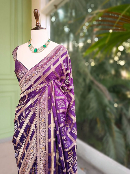 Rangriti Purple Bandhani Saree with Gota Border