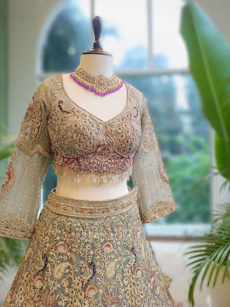 Majestic Aura Green Embroidered Lehenga Set