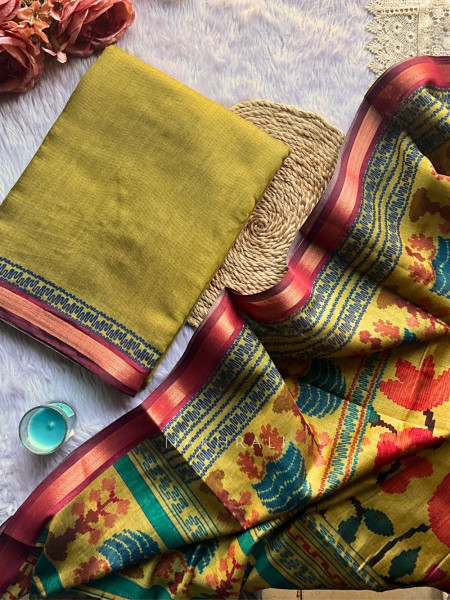 Vrinda Mehendi Green Printed Dress Material