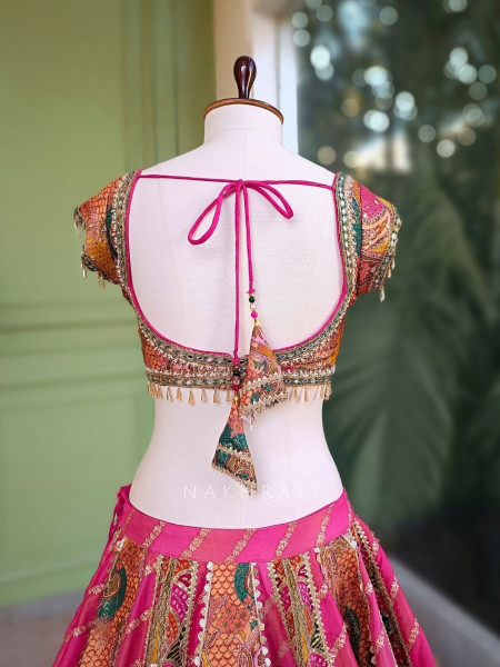 Elvaira Magenta Lehenga Set with Multicolor Patchwork and Sequin Embroidery