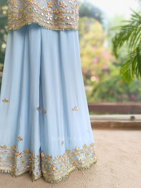 Nivora Sky  Blue Suit Set with Gota Mirror Work