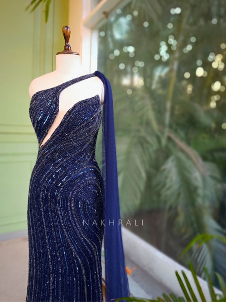 Allure Blue Gown with Cut Dana and Beadwork