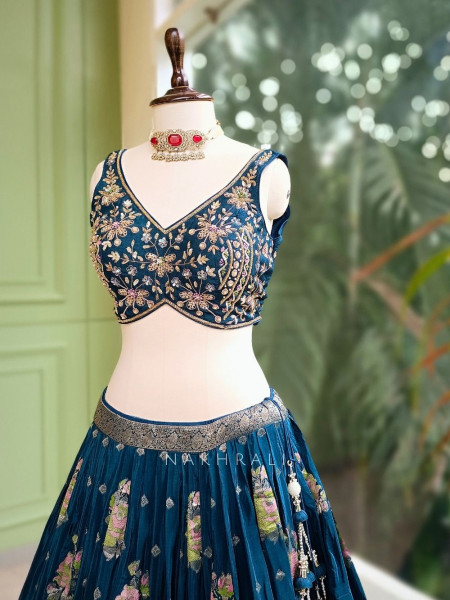 Midnight Flora Blue Embroidered Lehenga