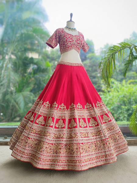 Shahi Vivah Red Raw Silk Bridal Lehenga
