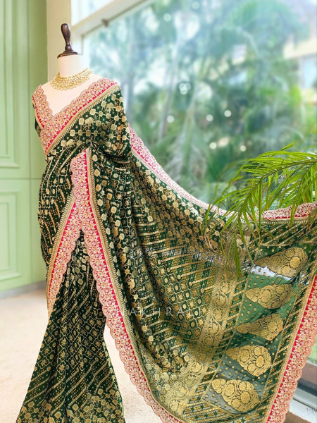 Pranika Green Georgette Saree with Running Blouse Piece