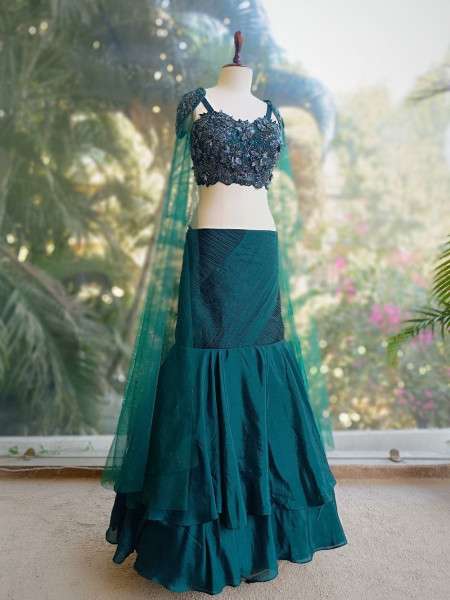 Verdure Green Indo-Western Lehenga Set