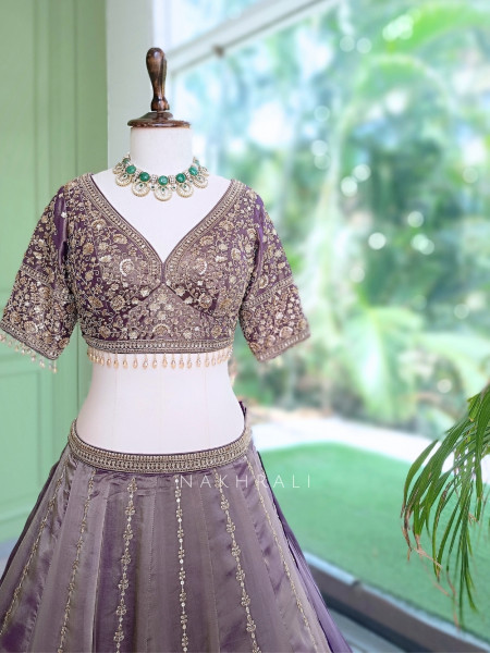 Kritvani Purple Velvet Silk Blend Lehenga Set