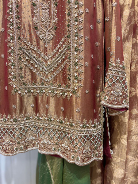Falak Jewel-Neck Rust Plazzo Suit Set