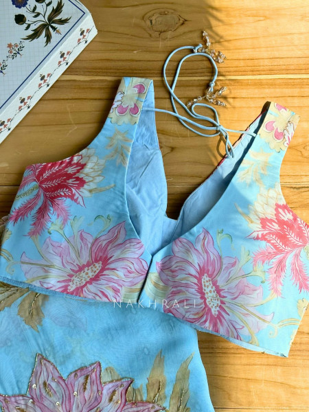 Dahlia Sky Blue Organza Saree with Sequin and Cut Dana Work