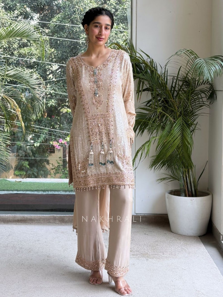 Elysian Shimmer Cream Palazzo Suit Set