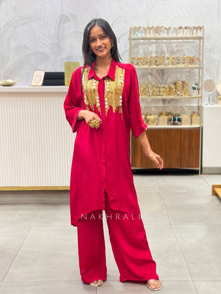 Rivor Red Co-ord Set with Coin Embellishment