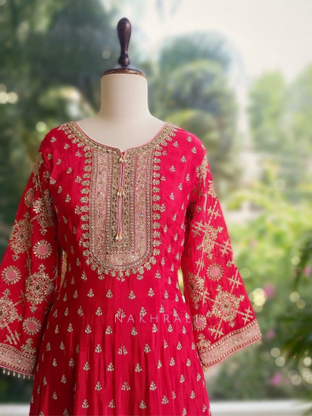 Aarvi Red Anarkali Suit Set with Zari Embroidery and Embellished Dupatta