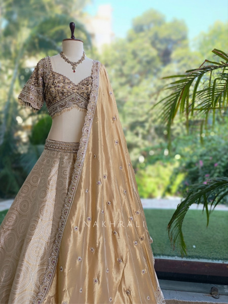 Gauhar-e-Khaas Cream Jacquard Silk Lehenga