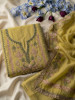 Pushpavalli Parrot Green Dress Material With Floral Embroidery and Pearl Detail
