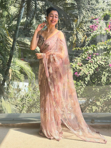 Glam Dazzle Wine Sequin Cut Dana Saree