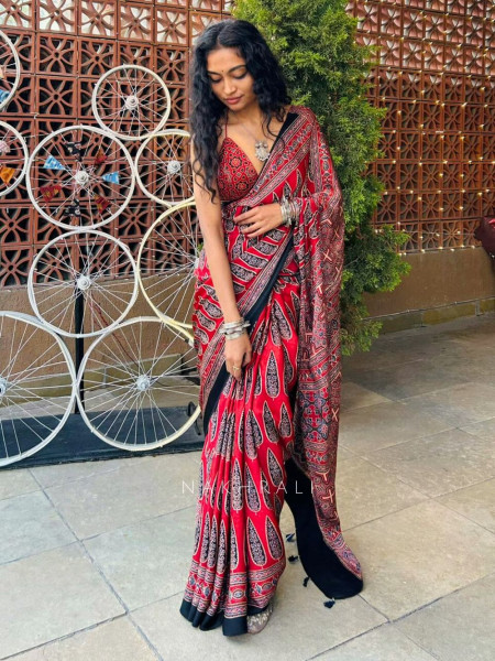 Tara Ajrakh Print Modal Silk Saree
