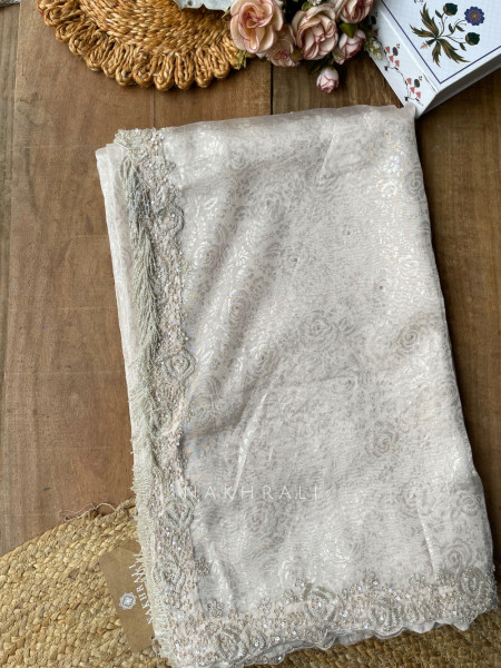 Silverleaf Veil Off White Saree with Readymade Blouse