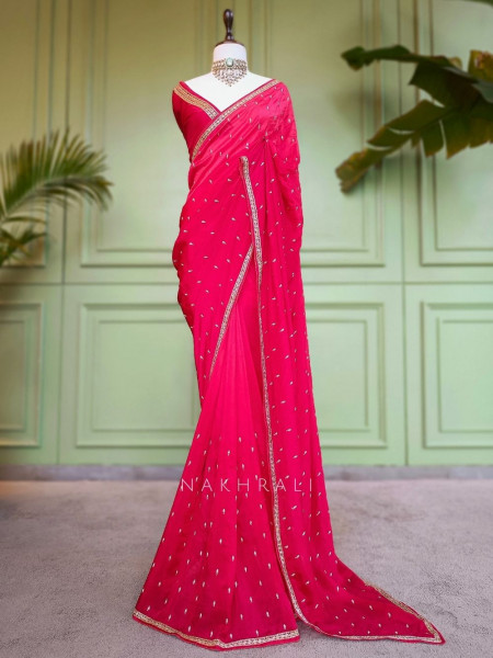 Sangini Red Saree Zari Butti Work