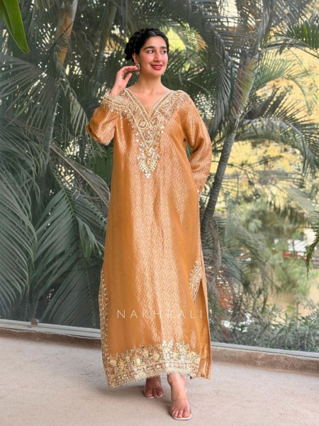 Kyra Mustard  Straight Dress with Mirror Zari Work