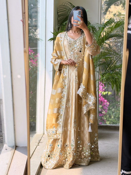 Mehraz Golden  Mirror Anarkali Set
