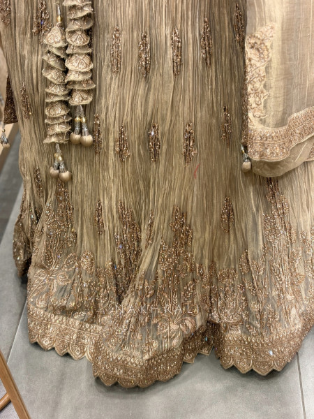Cressida Beige Shimmer Tissue Indo-Western Lehenga