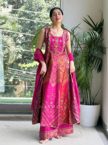 Mayil Multicolor  Banarasi Brocade Silk Blend Anarkali Suit Set