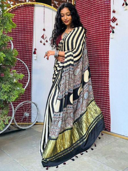 Tara Black Modal Saree with Zari Border