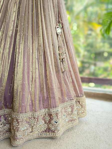 Zarish Brown Indo-Western Halter Lehenga Set with Mirror Work