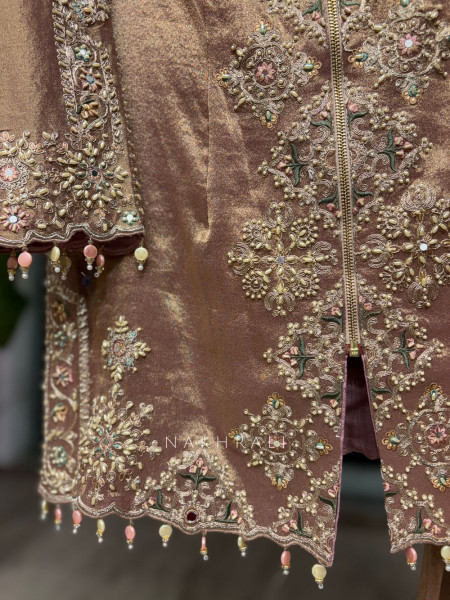 Zareen Peach Embellished Kurta Palazzo Set