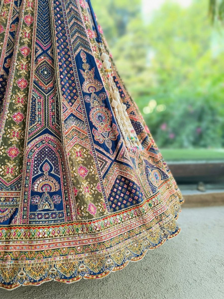 Malika Navy Blue & Green Modal Silk & Gaji Silk Lehenga