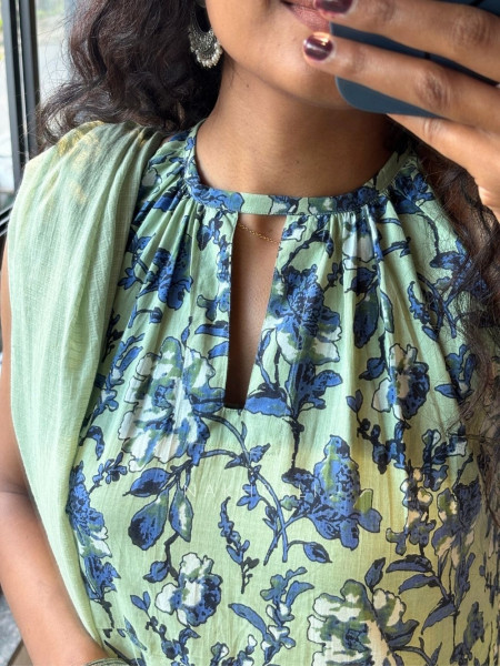 Verona Green Cotton Printed Suit Set with Ombre Dupatta