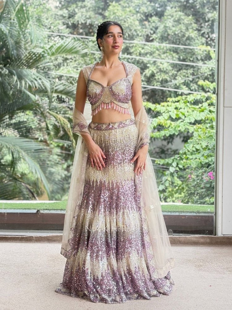 Image of Siren Purple Soft Net, Shimmer Mesh Lehenga Set