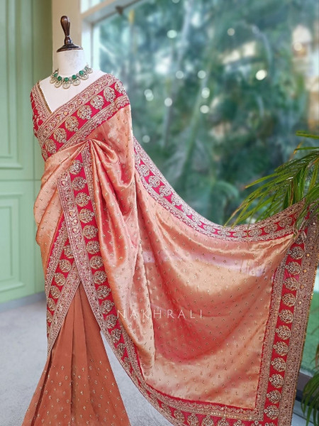 Crimson Gilded Silk Ensemble Orange Saree