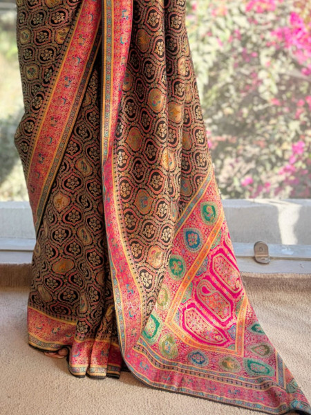 Noorika Black Dola Silk Saree with Woven Zari Work