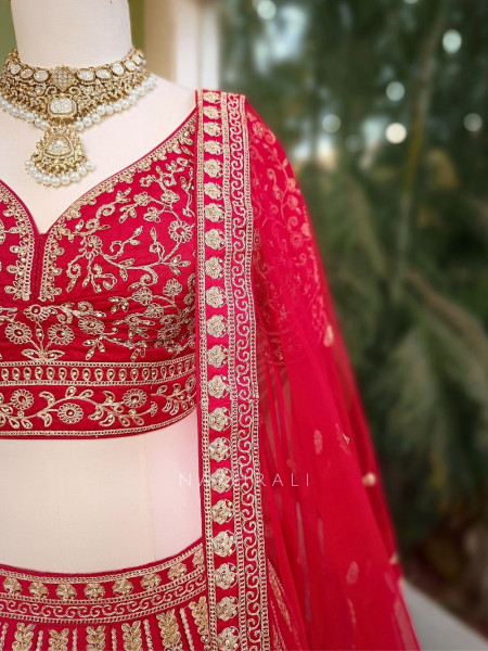 Anvika Red Bridal Lehenga with Zari Thread Work
