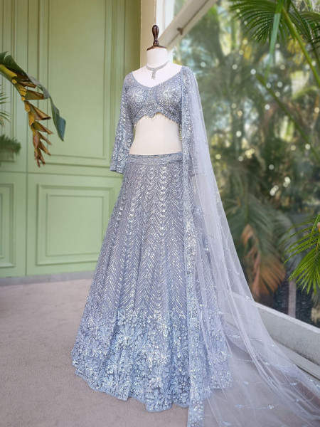 Neel Tarang Sky Blue Lehenga Set with Thread and Sequin Work