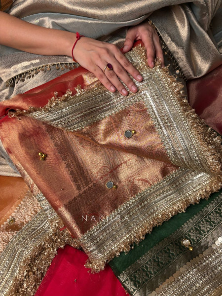 Begum-e-Aftab Gajari Tissue Organza Silk Saree