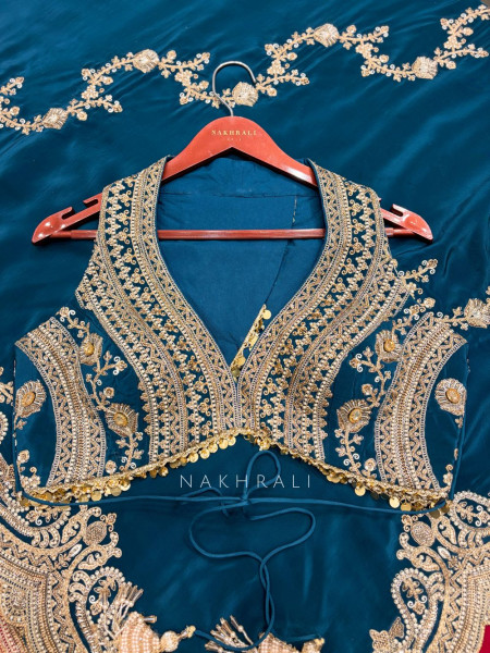 Gulrukh Teal Blue Hand-Embroidered Saree Set