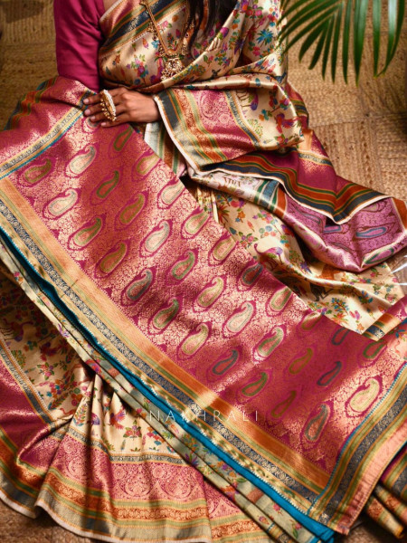 Vantara Rama Zari Weave Saree with Animal Motifs