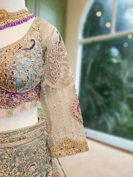 Majestic Aura Green Embroidered Lehenga Set