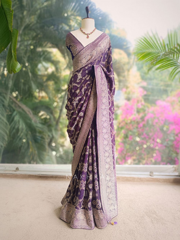 Image of Anvi Purple Silk Saree with Zari Motifs
